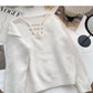 Niche design personalized V-neck bright silk long sleeve Pullover Top  6047