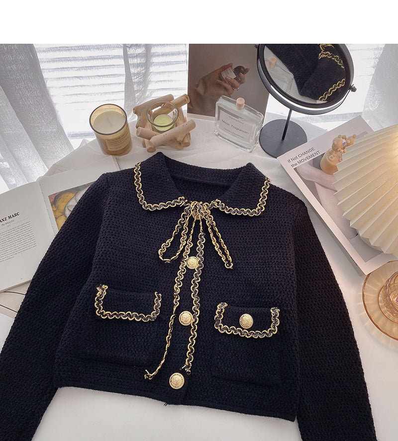 Xiaoxiangfeng sweater cardigan Vintage short top  6103