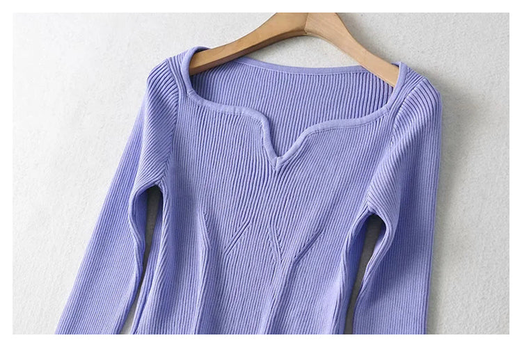 Versatile drip collar slim long sleeve short knit bottomed shirt   7314