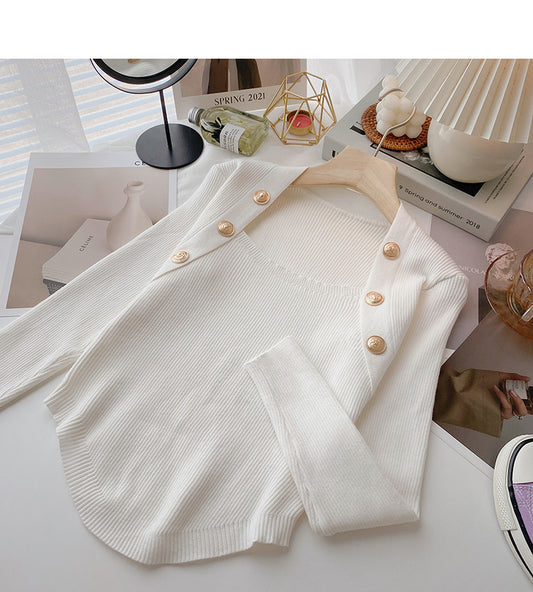 Nouveau haut coréen slim fit à col carré et double rangée de boutons 6627