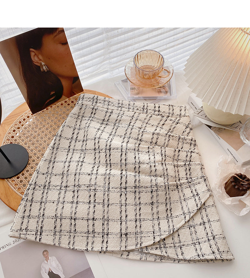 Koreanisches Mode-Retro-Design plissierter Hüftkaro mit hoher Taille A-förmiger Rock 5628
