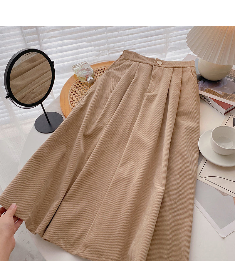 Hong Kong style leisure solid color high waist corduroy dress  5776