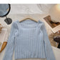 Niche design pit stripe sweater slim square neck top  6156