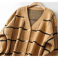 New lazy V-neck contrast Plaid knit cardigan coat  7305