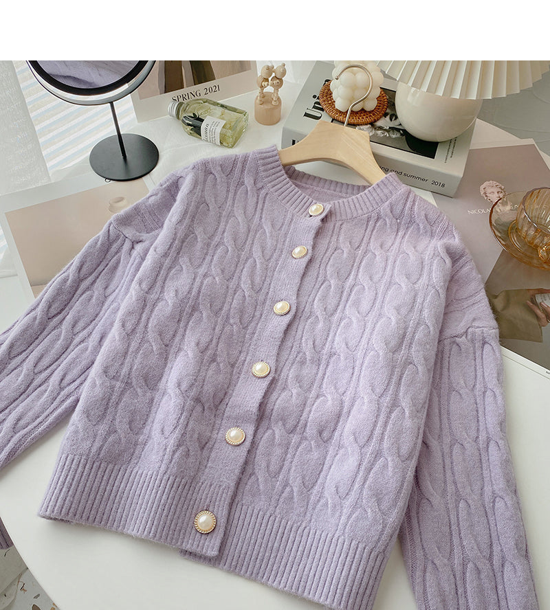Einreihiger Strickmantel mit Rundhalsausschnitt und Twist 6175