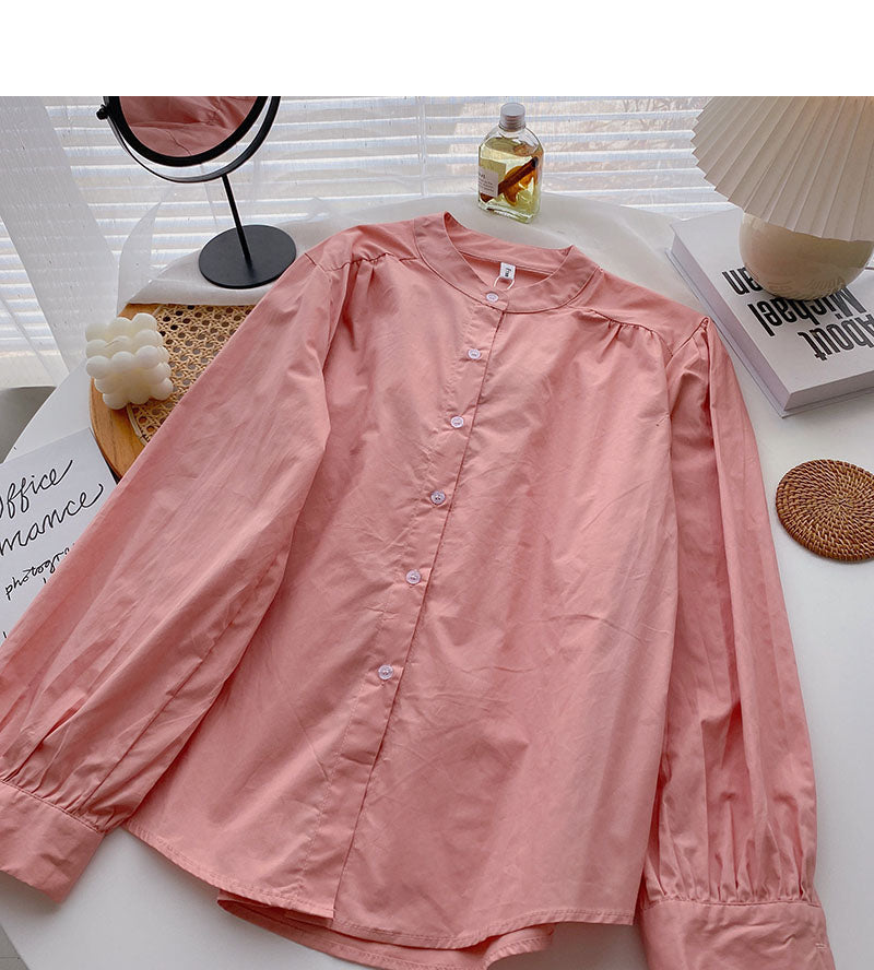 Simple and versatile casual long sleeve loose top  6270