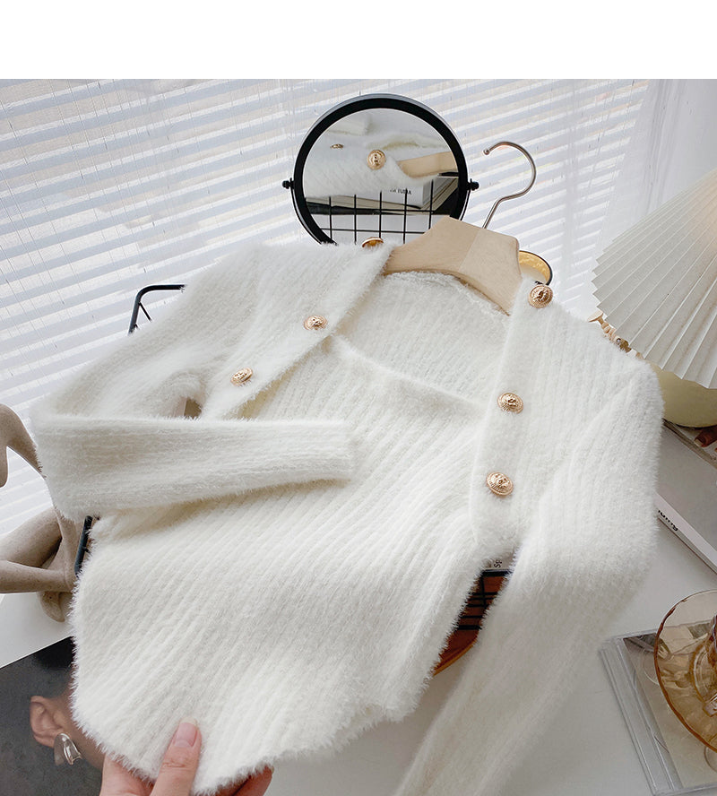Wollpullover, Slim Fit, kurzes Oberteil mit eckigem Ausschnitt, zweireihig geknöpft 6603