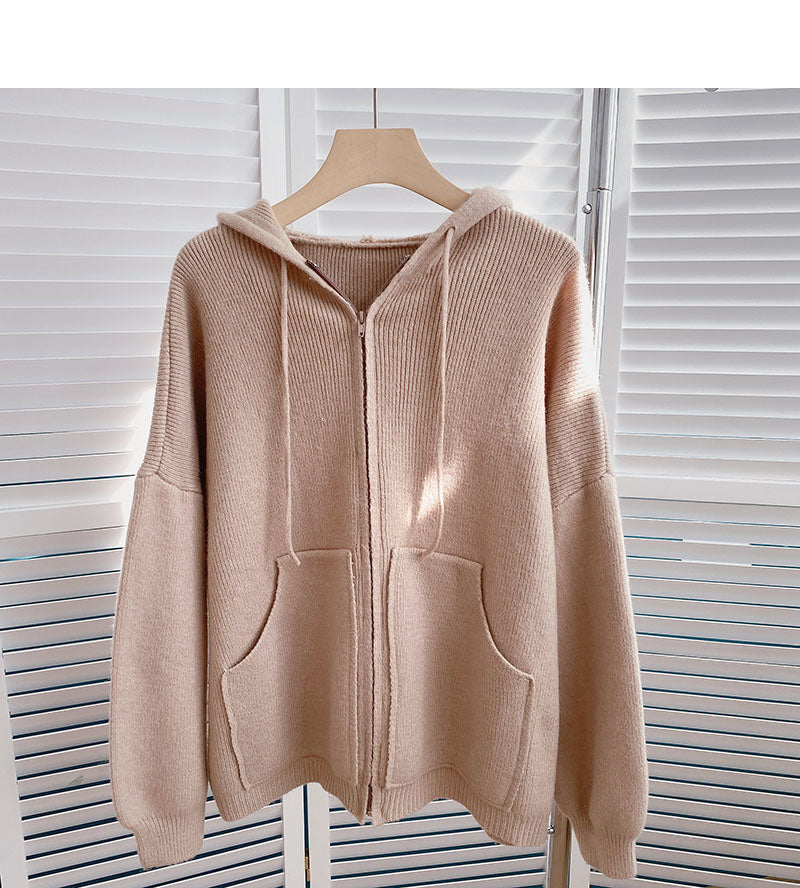 New Korean casual simple solid color loose hooded top  6036