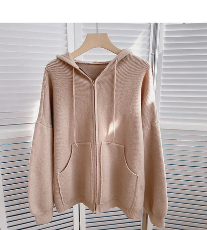 New Korean casual simple solid color loose hooded top  6036