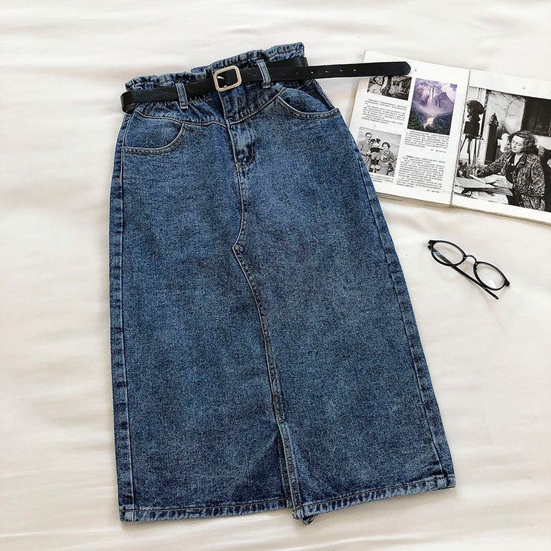 Denim skirt design, split Hip Wrap Skirt, fashion belt  5675