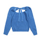 Vintage square neck bow tie lace up bubble sleeve T-shirt  7292