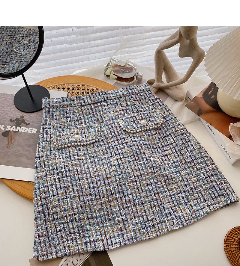 Korean version of A-shaped skirt with thin, fragrant style and tweed  5616