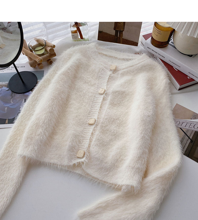 Korean simple casual French retro single breasted long sleeved top  5995