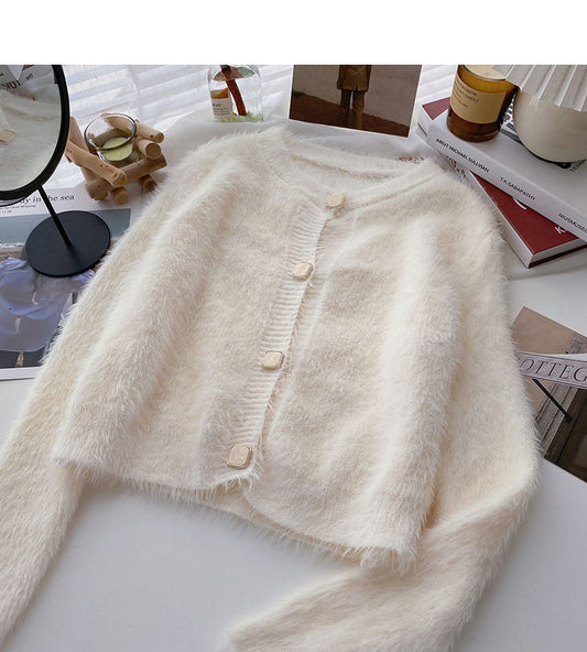 Korean simple casual French retro single breasted long sleeved top  5995
