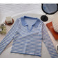 T-shirt Lapel stripe contrast color shows thin slim top fashion  6538