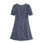 Printed sexy low cut French bubble sleeve dress  7081