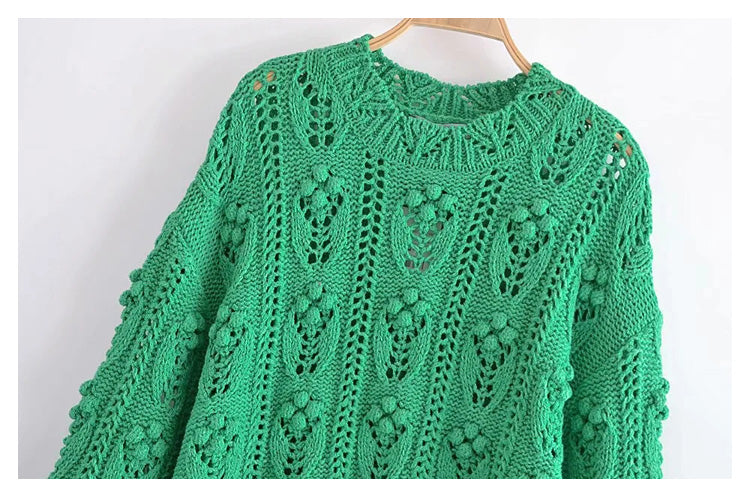 New vintage green ball cut out sweater sweater sweater  7246