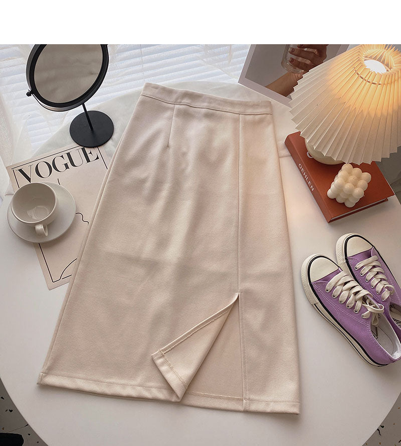 Retro split mid length slim A-line skirt  5703