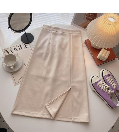 Retro split mid length slim A-line skirt  5703