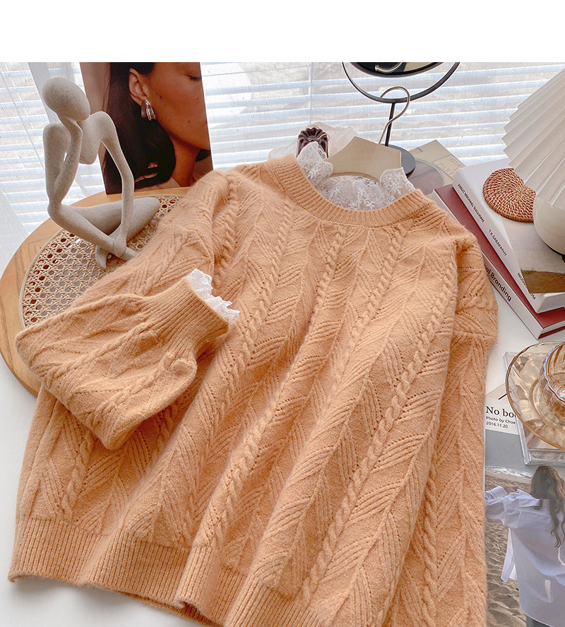 Vintage Lace Edge long sleeve Pullover thin loose top  6094