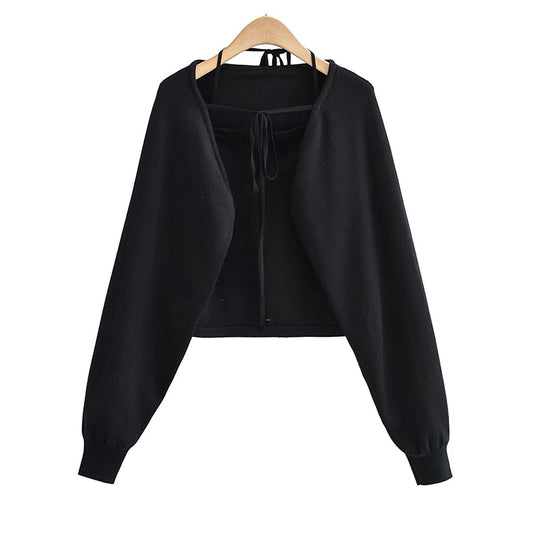 New built-in suspender blouse lazy cardigan top  7459
