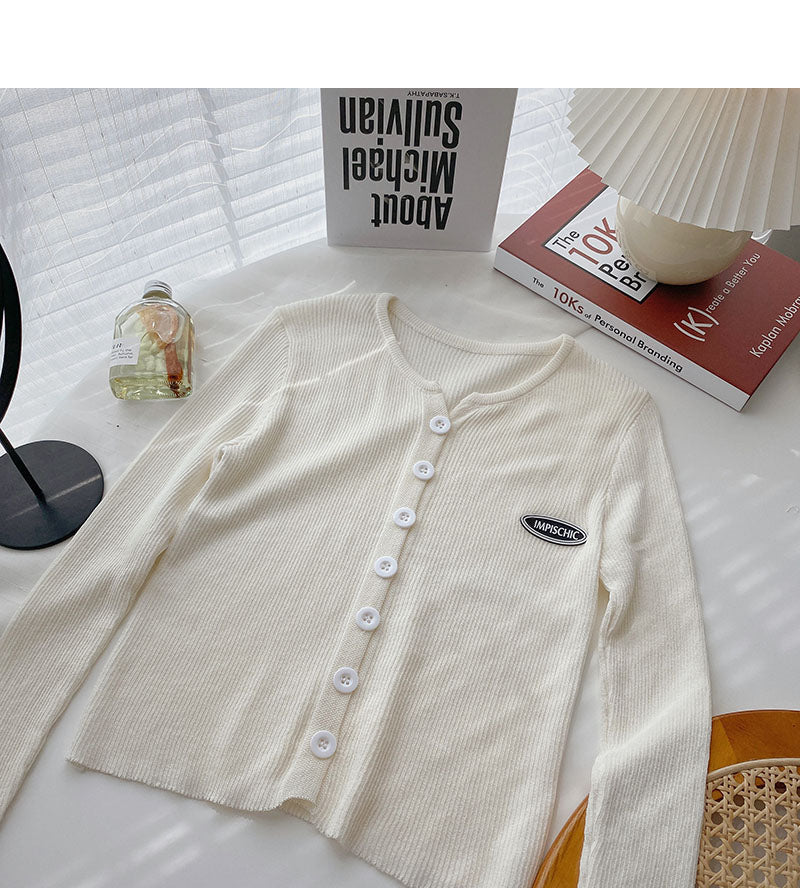 Knitwear long sleeve thin round neck single breasted cardigan  6530