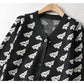 V-neck jacquard breasted knitted cardigan coat  7404