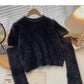 Crew neck Vintage short sleeve sweater versatile sleeve top  6191