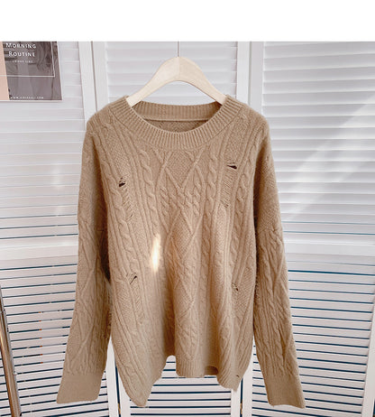 Twist solid color knitted sweater women's lazy style  6158