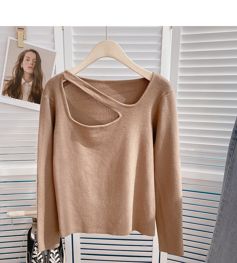 Hohler Pullover mit Rundhalsausschnitt in kleinem Design 6629