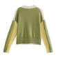 V-neck contrast color design knitted cardigan loose lazy coat sweater  7418