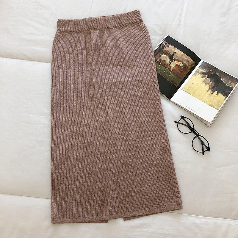 New Vintage einfacher Strickrock mit elastischer Taille 5677