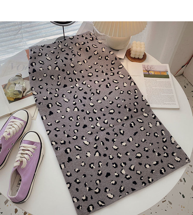 Temperament: Freizeit-Retro-Leoparden-Print im A-Linien-Rock im Hongkong-Stil mit hoher Taille 5757