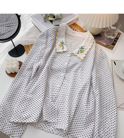 Chemise à petits pois français Chemise brodée à revers 6266