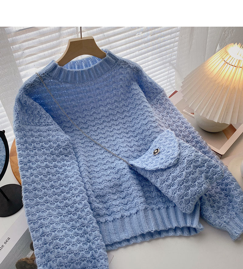 Koreanische Version fauler Wind süßer einfarbiger lockerer Pullover Pullover 5943