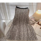 Hong Kong style retro printed leaf A-shaped medium length skirt  5739