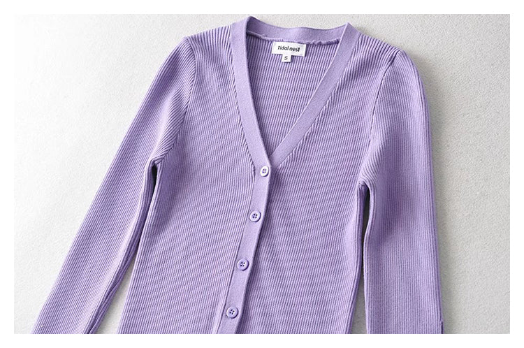 V-neck single breasted high waist open navel knitted cardigan  7385