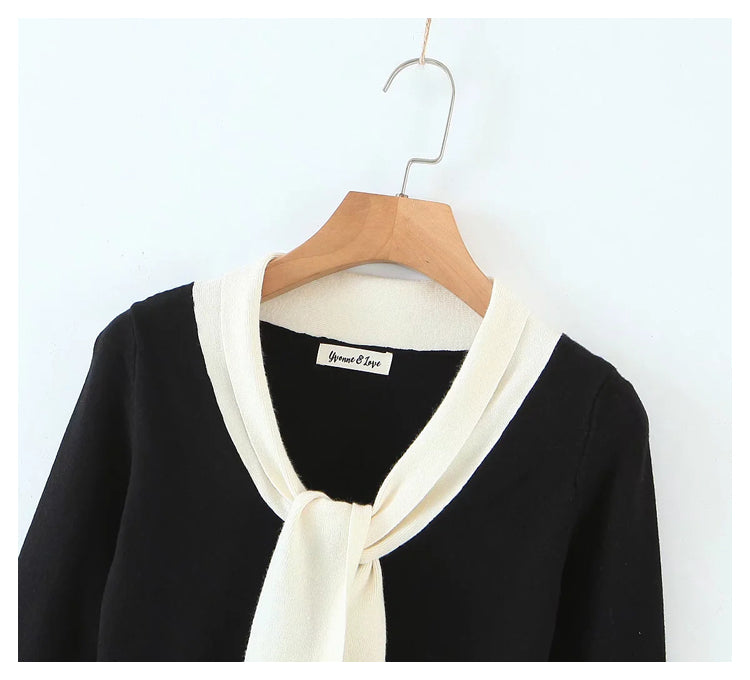 Ribbon design long sleeved sweater, foreign style and slim fit  7417