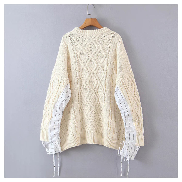 Lockerer mittellanger Pullover mit Vintage-Ärmeln und Rundhalsausschnitt 7334