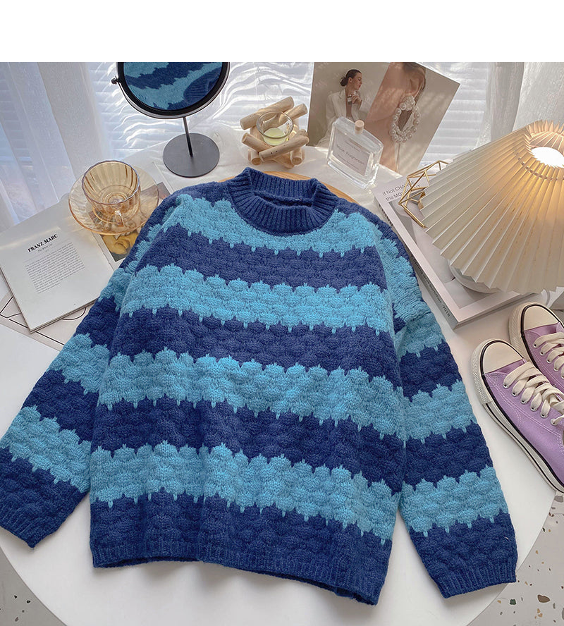 Lazy Wind Stripe Color Matching Pullover ist retro und einfach 5992