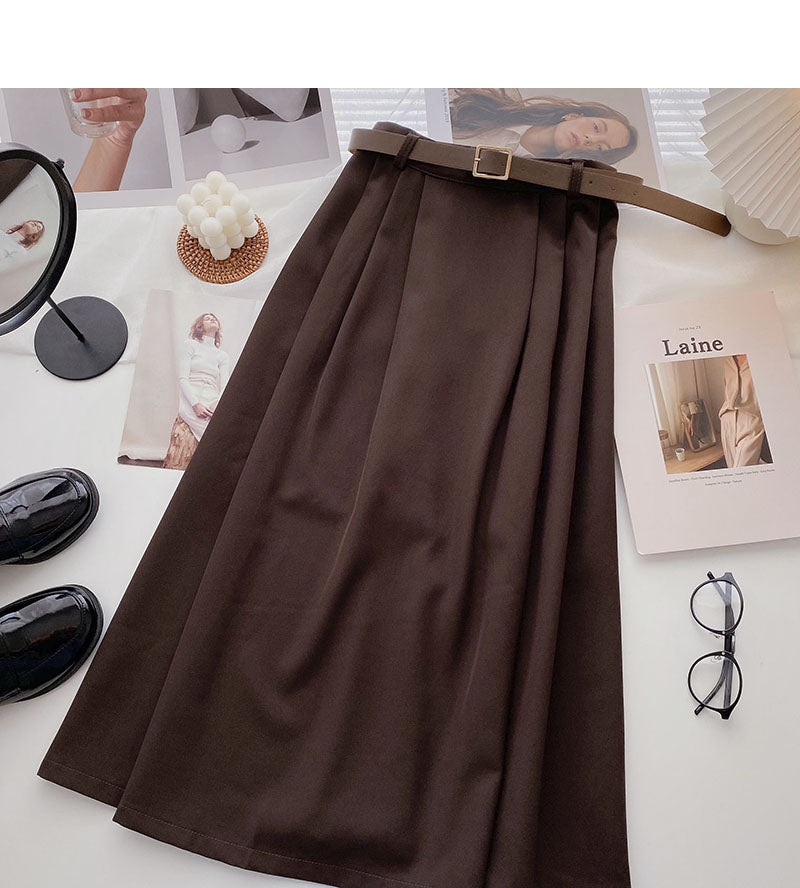 Hong Kong style fashion slim A-shaped high waist leisure skirt with belt  5758