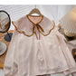 Design sense lace bandage doll neck slim long sleeve top  6391