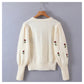 Lazy wind retro Flower Embroidered round neck Pullover Sweater  7328