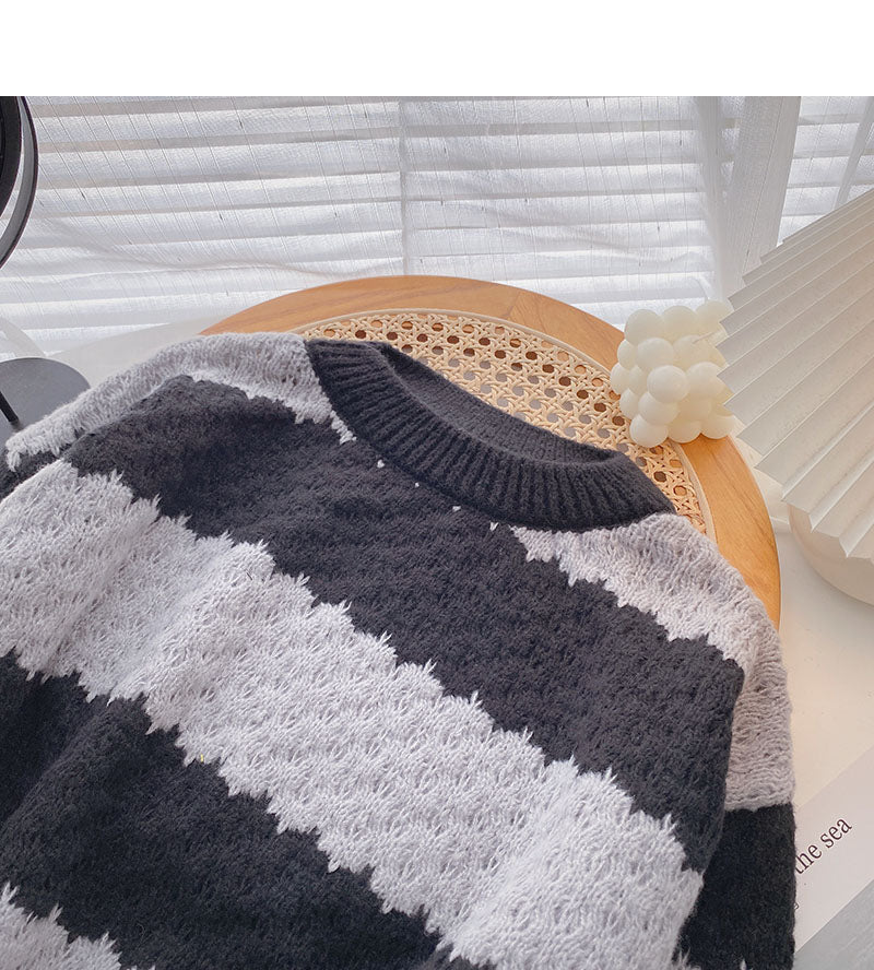 Neues koreanisches lockeres Langarm-Pullover-Oberteil 5896