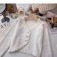 Gentle retro temperament V-neck short slim top cardigan  6153