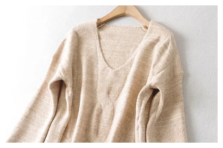 V-neck twisted flower casual loose solid color short knitted sweater 7407