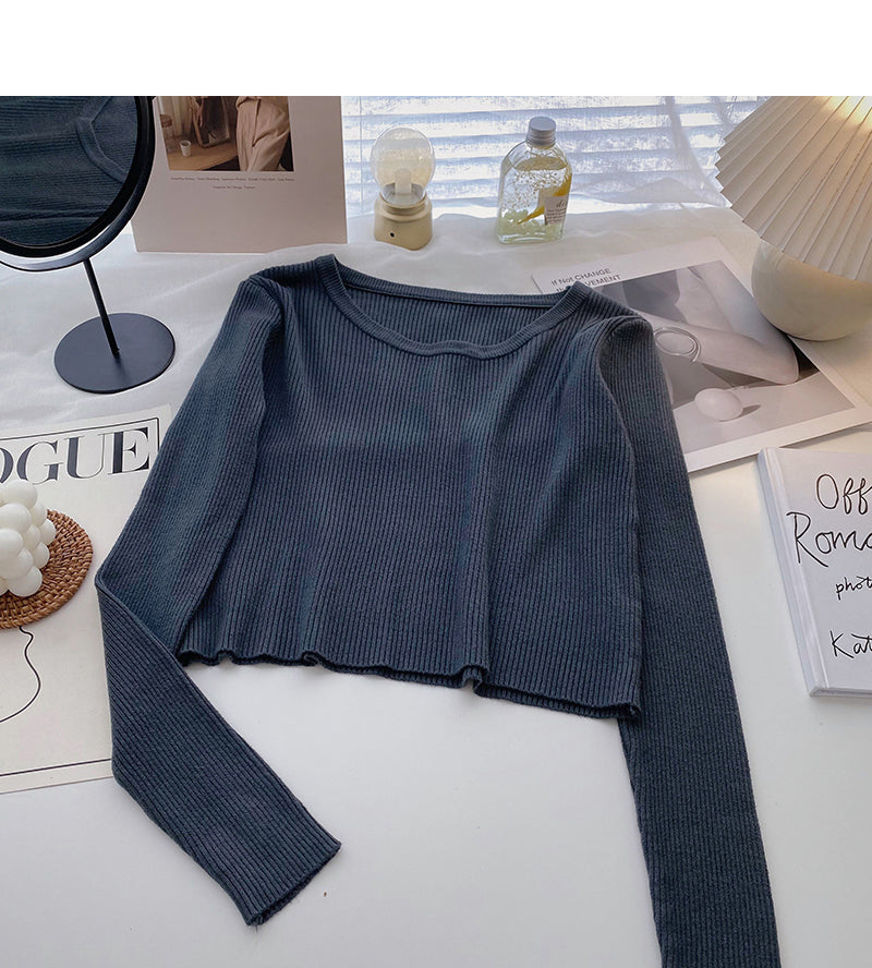 Solid color basic sweater women's long sleeve top bottomed shirt  6638