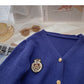 Korean college style personalized badge V-Neck long sleeve aging top  5976