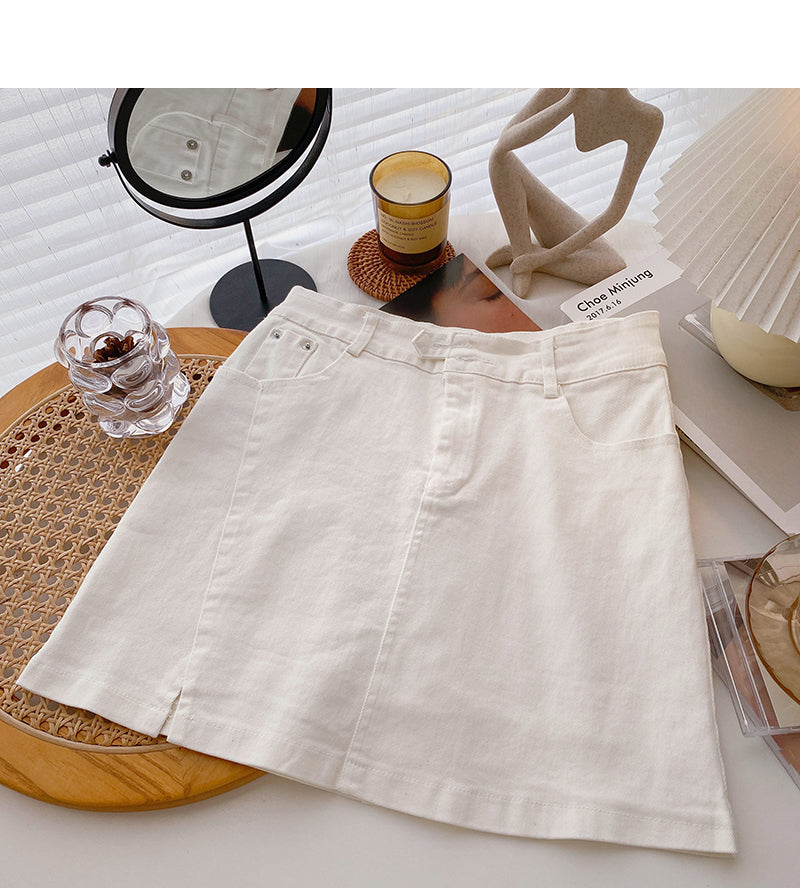 Minority design split A-line solid color high waist thin short skirt fashion  5606