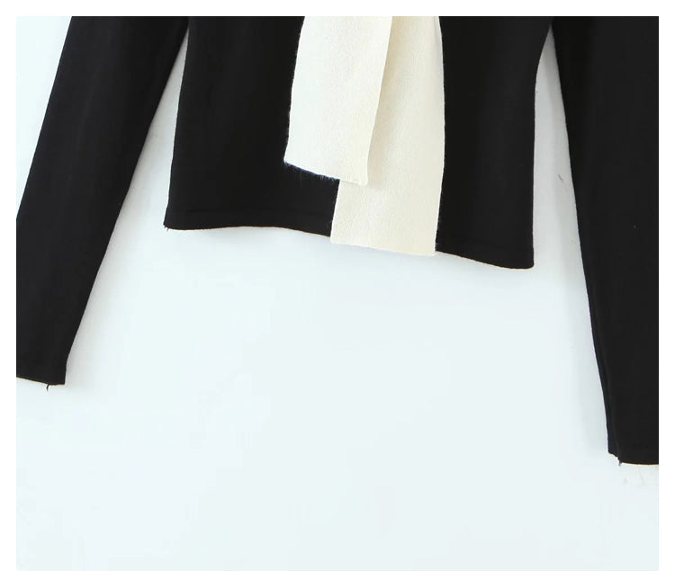 Ribbon design long sleeved sweater, foreign style and slim fit  7417